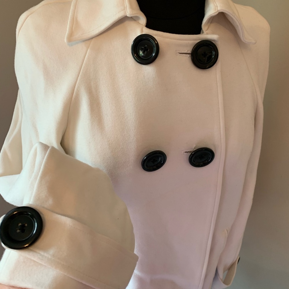 White Stretch Double Breasted Black Button Short … - image 1